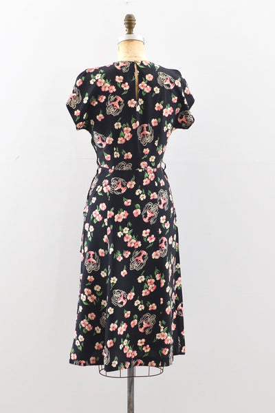 1940's Novelty "Fountain" Print Dress