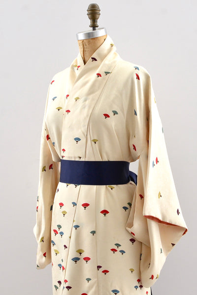 Fan Print Silk Kimono
