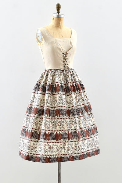 Vintage 50's Novelty Lace-Up Dress / S M