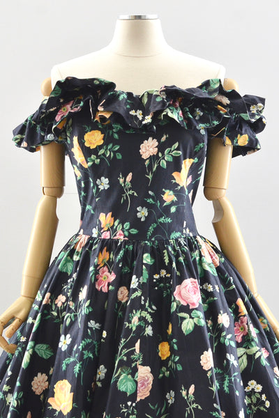 Dark Floral Off Shoulder Dress / M