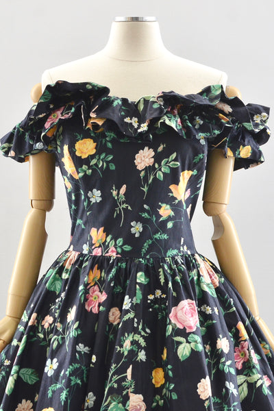 Dark Floral Off Shoulder Dress / M