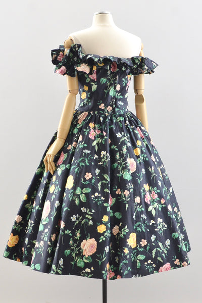 Dark Floral Off Shoulder Dress / M