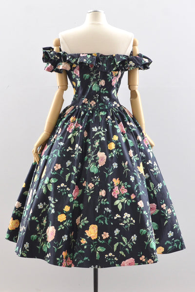 Dark Floral Off Shoulder Dress / M