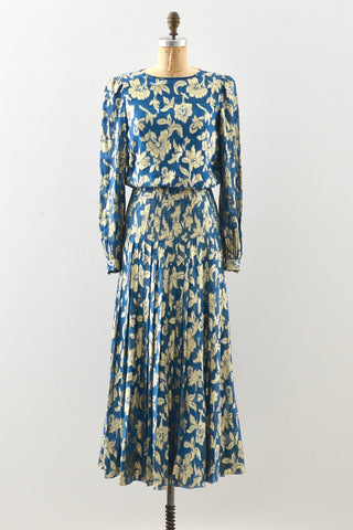 Hanae Mori Floral Lamé Dress