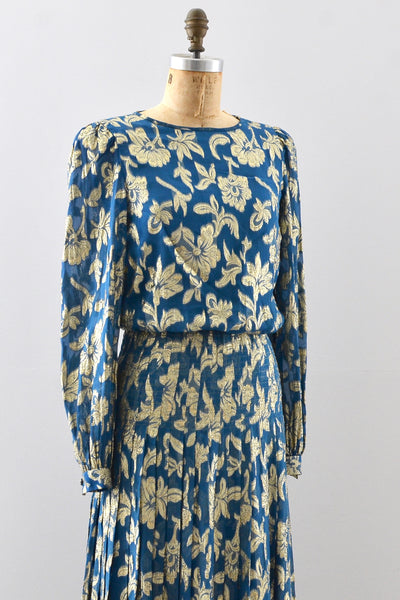 Hanae Mori Floral Lamé Dress