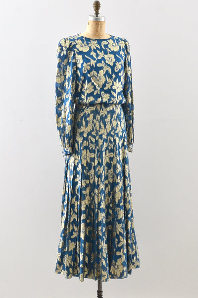 Hanae Mori Floral Lamé Dress