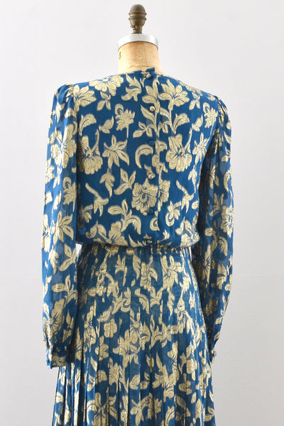 Hanae Mori Floral Lamé Dress