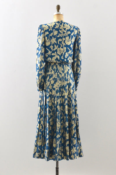 Hanae Mori Floral Lamé Dress