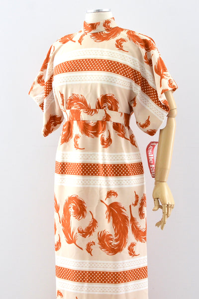 Feather Print Dress / S M