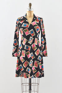 70s Novelty Print Dress / XS S
