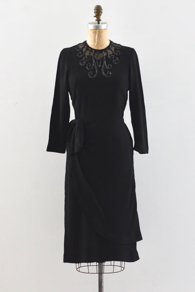 Vintage 1940's Noir Dress / S