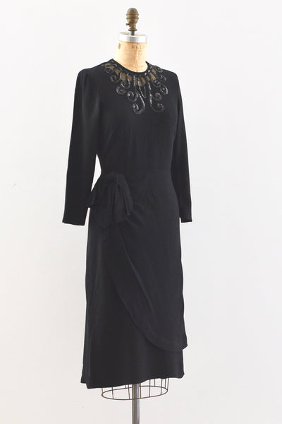 Vintage 1940's Noir Dress / S