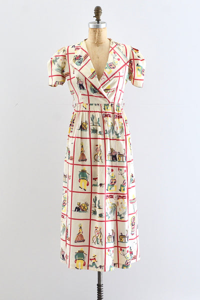 30's Mexican Novelty Print Dress
