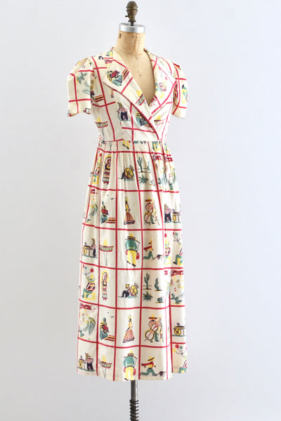 30's Mexican Novelty Print Dress
