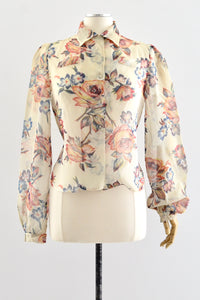 40's Sheer Floral Blouse / S