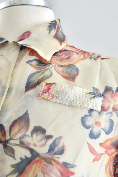 40's Sheer Floral Blouse / S