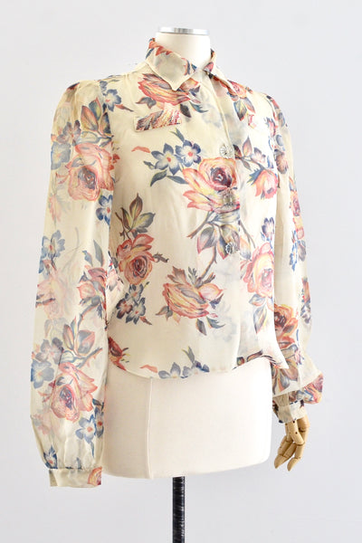 40's Sheer Floral Blouse / S