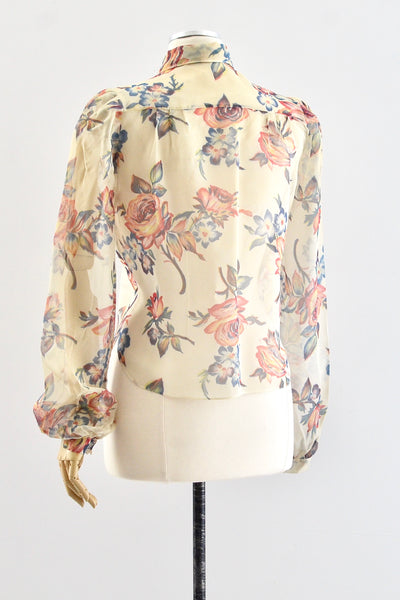 40's Sheer Floral Blouse / S