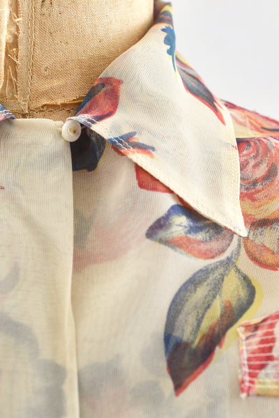 40's Sheer Floral Blouse / S