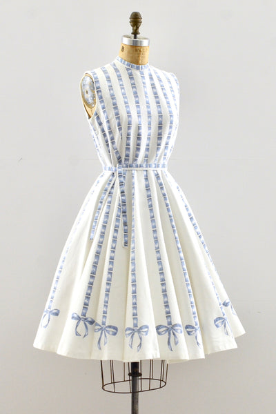 1950's 50s Bow Dress / S