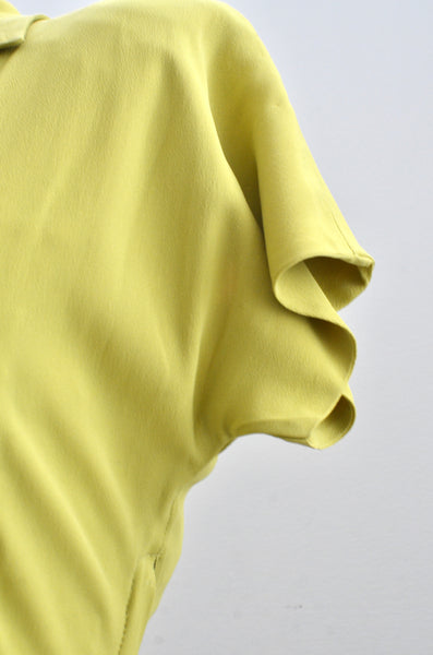 1940's Chartreuse Novelty Rayon Dress / small medium