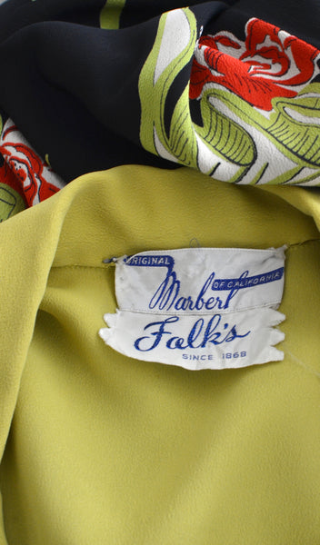 1940's Chartreuse Novelty Rayon Dress / small medium