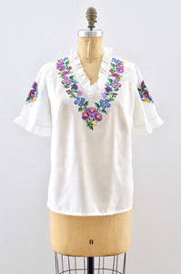 70's Embroidered Blouse / S