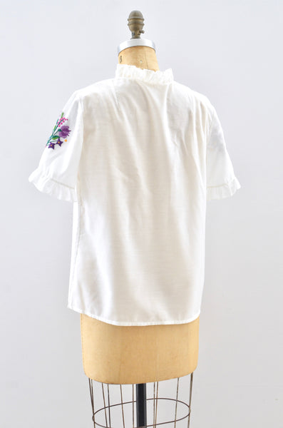 70's Embroidered Blouse / S
