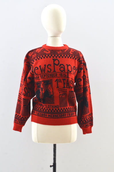 Red Newspaper Sweater