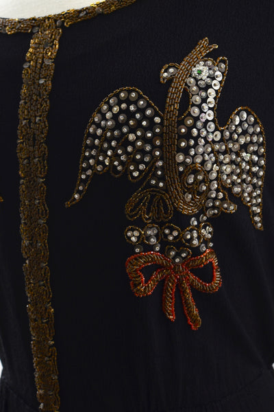 40's Beaded Bird Rayon Dress / small