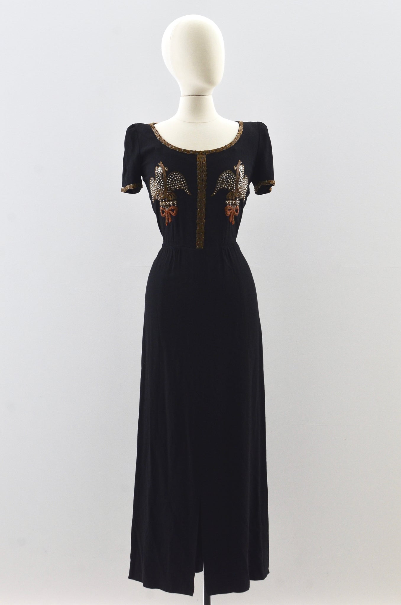 40's Beaded Bird Rayon Dress / small