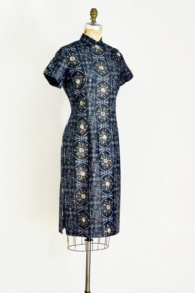 1950s Oriental Print Cheongsam - Pickled Vintage
