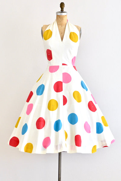 Dot Print Halter Dress - Pickled Vintage