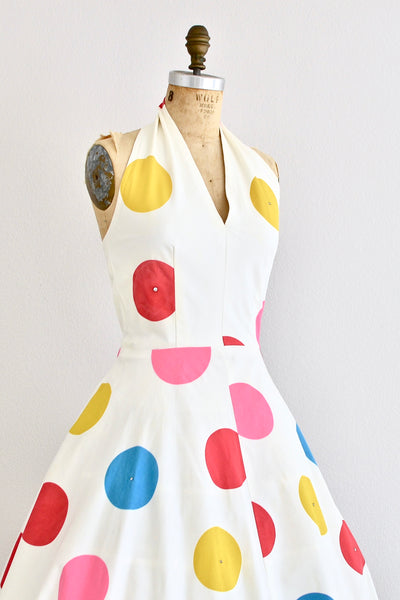 Dot Print Halter Dress - Pickled Vintage