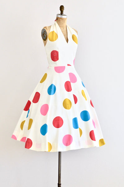 Dot Print Halter Dress - Pickled Vintage
