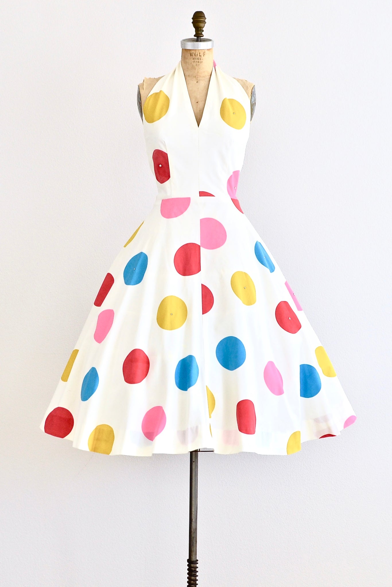 Dot Print Halter Dress - Pickled Vintage