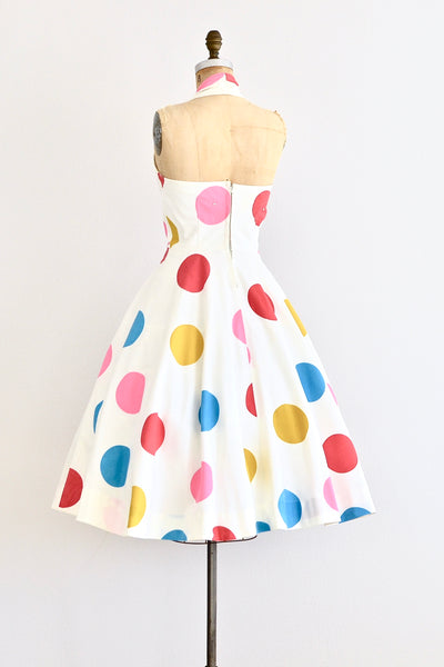 Dot Print Halter Dress - Pickled Vintage