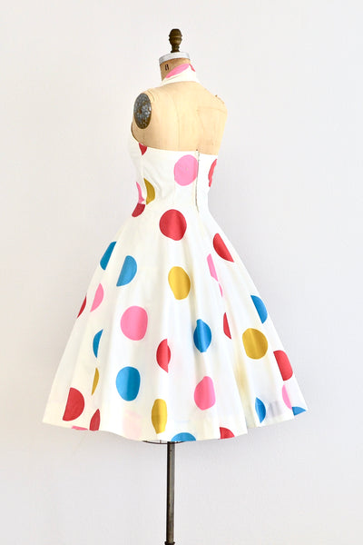 Dot Print Halter Dress - Pickled Vintage