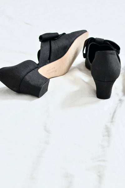 Block-Heel Silk Shoes - Pickled Vintage