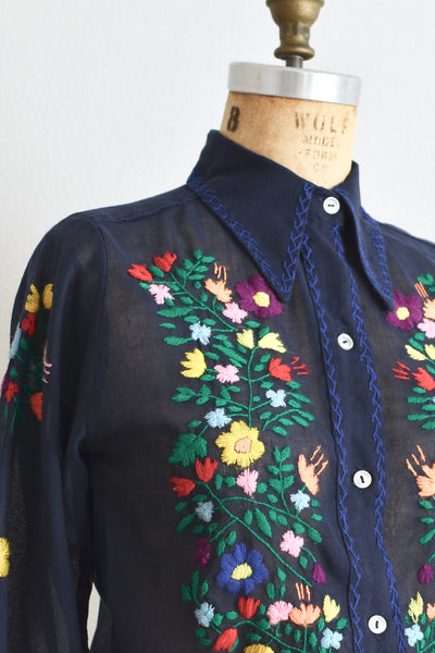 70s Embroidered Crop Top - Pickled Vintage