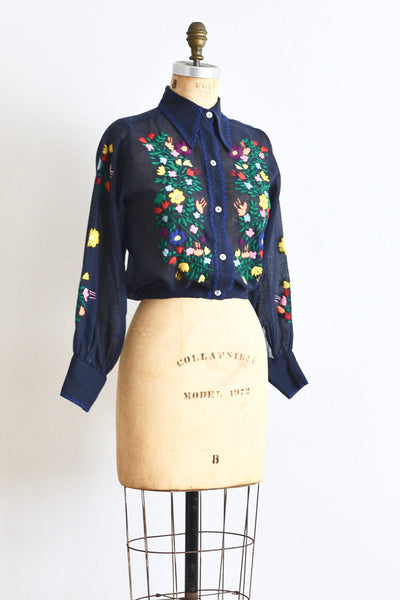 70s Embroidered Crop Top - Pickled Vintage