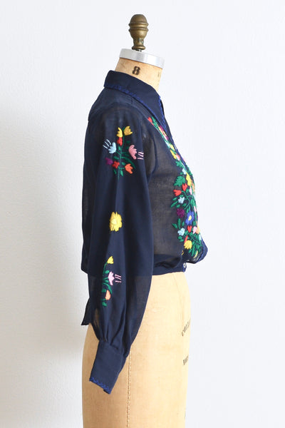 70s Embroidered Crop Top - Pickled Vintage