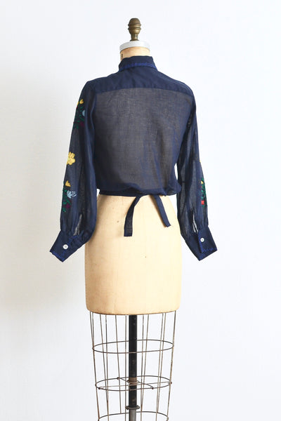 70s Embroidered Crop Top - Pickled Vintage