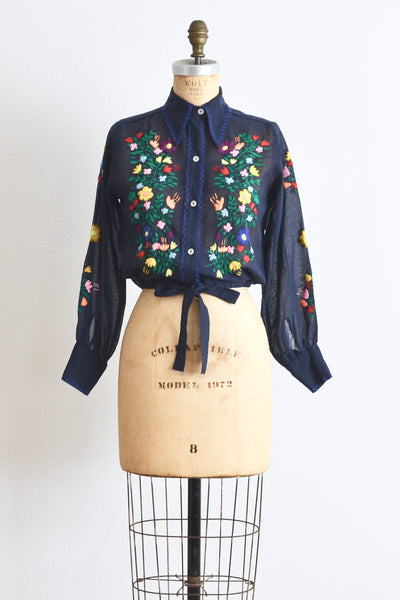 70s Embroidered Crop Top - Pickled Vintage