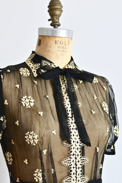 40s Sheer Soutache Dress - Pickled Vintage