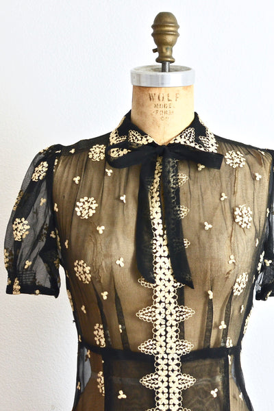 40s Sheer Soutache Dress - Pickled Vintage