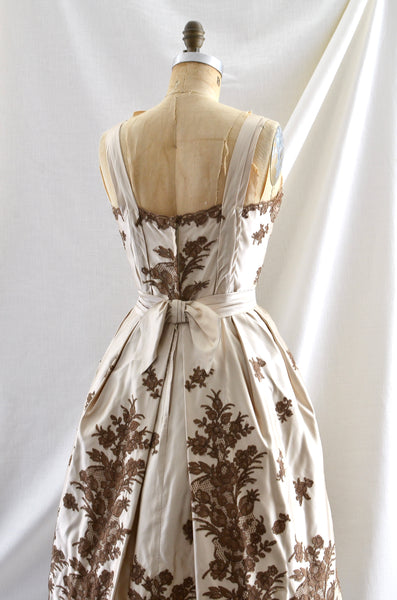 Vintage 1950's Ceil Chapman Satin Lace Applique Party Dress