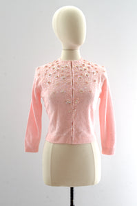 Vintage 50's Pink Beaded Cardigan