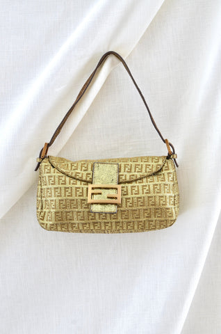 Fendi Metallic Lurex Gold Zucchino Baguette Bag