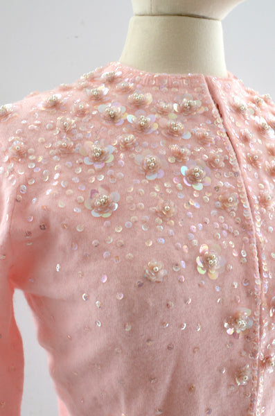 Vintage 50's Pink Beaded Cardigan